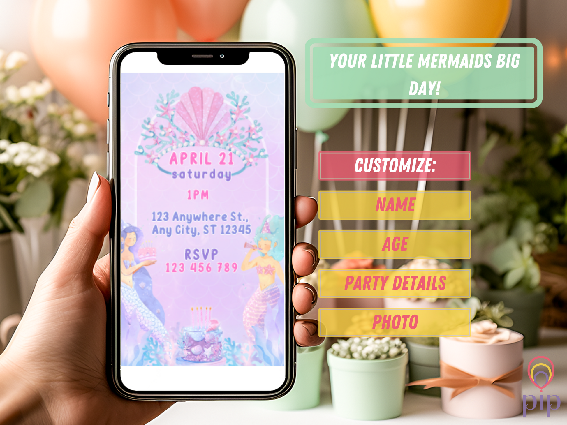 Mermaid Invitation with Photo | Video Invite | Instant Download
