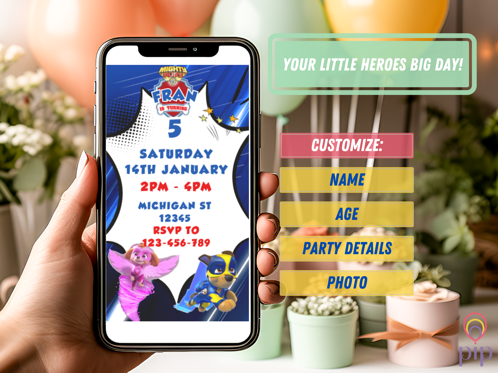 Mighty Pups Paw Patrol Invitation | Photo Video Invite | DIY or Done-For-You