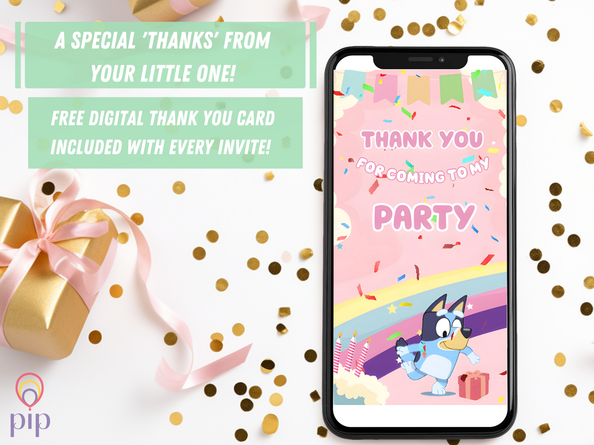 Bluey Pink Invitation with Photo | Video Invite | Instant Download or Done-For-You