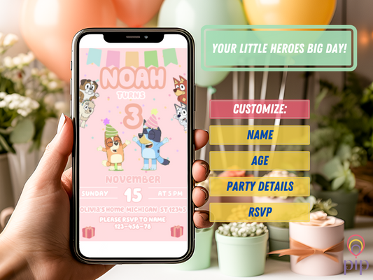 Pink Bluey Invitation | Video Invite | Instant Download or Done-For-You